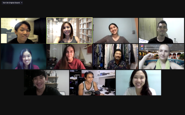 Laura (top row, second from left) with participants from TAS’s Online Actors Jam on 27 May 2021. During Singapore’s Heightened Alert, actor jams, when actors can work on scenes together, moved online. As of 2022, TAS is moving back to in-person monthly Actor Jams once again.