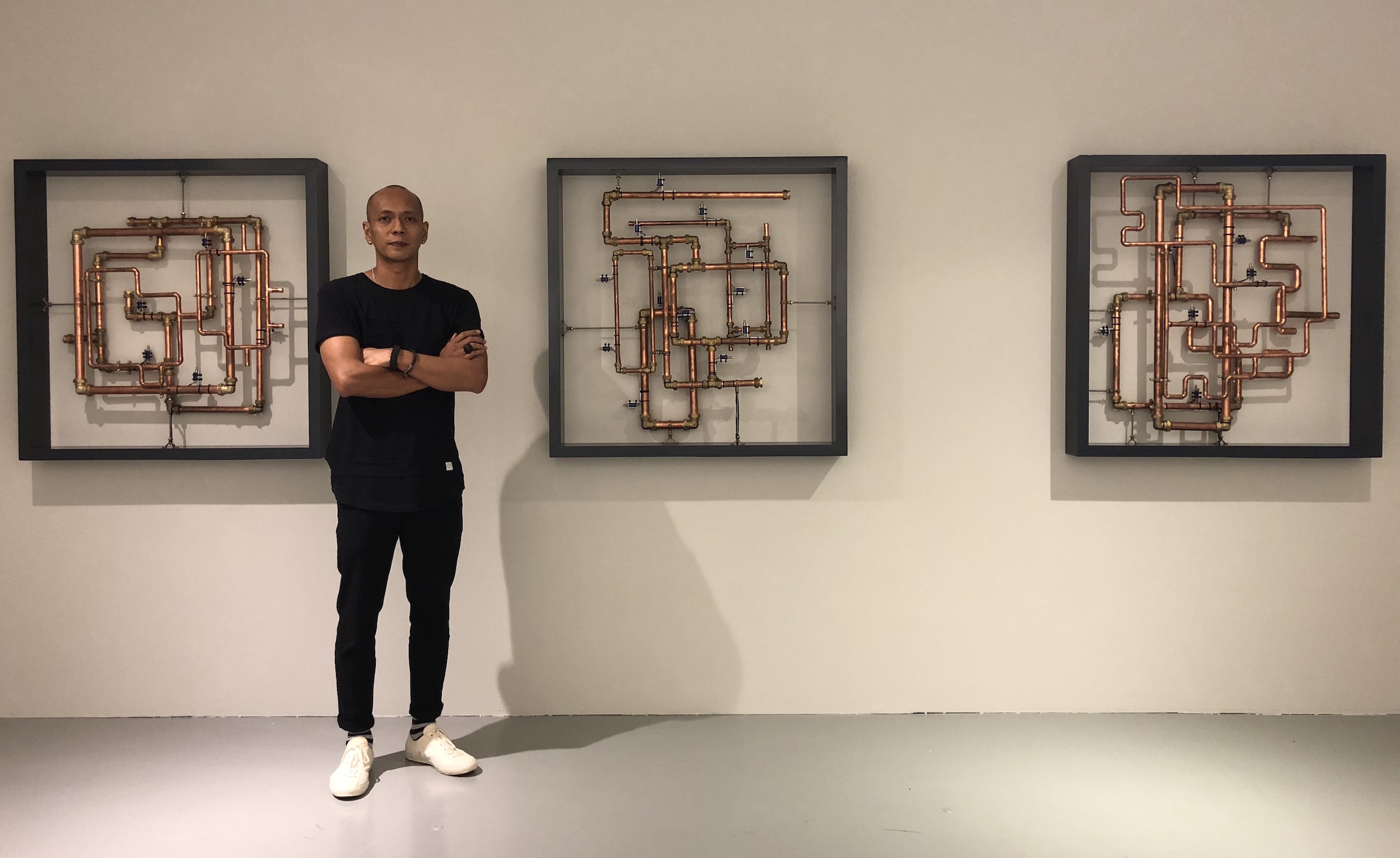 Zul at FOST Gallery with his Resonance in frames series, 2018.