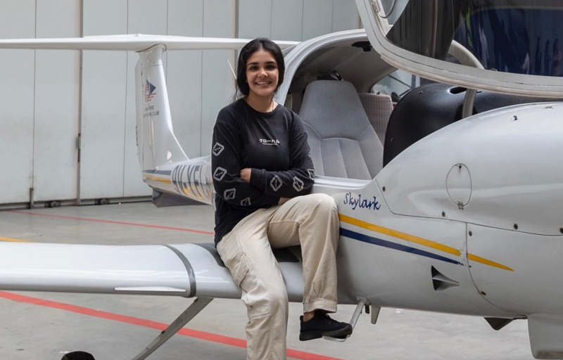 Namjot Kaur in an aircraft