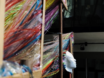 Sarah Ninjawhee, Siren’s Song, Raffia Strings, Canvas frame, Wood, Bamboo, Plaster Cast. Dimensions variable..jpg