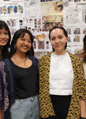 Amanda Nell with BA (Hons) Film students Jia En, Anada and Ruzana