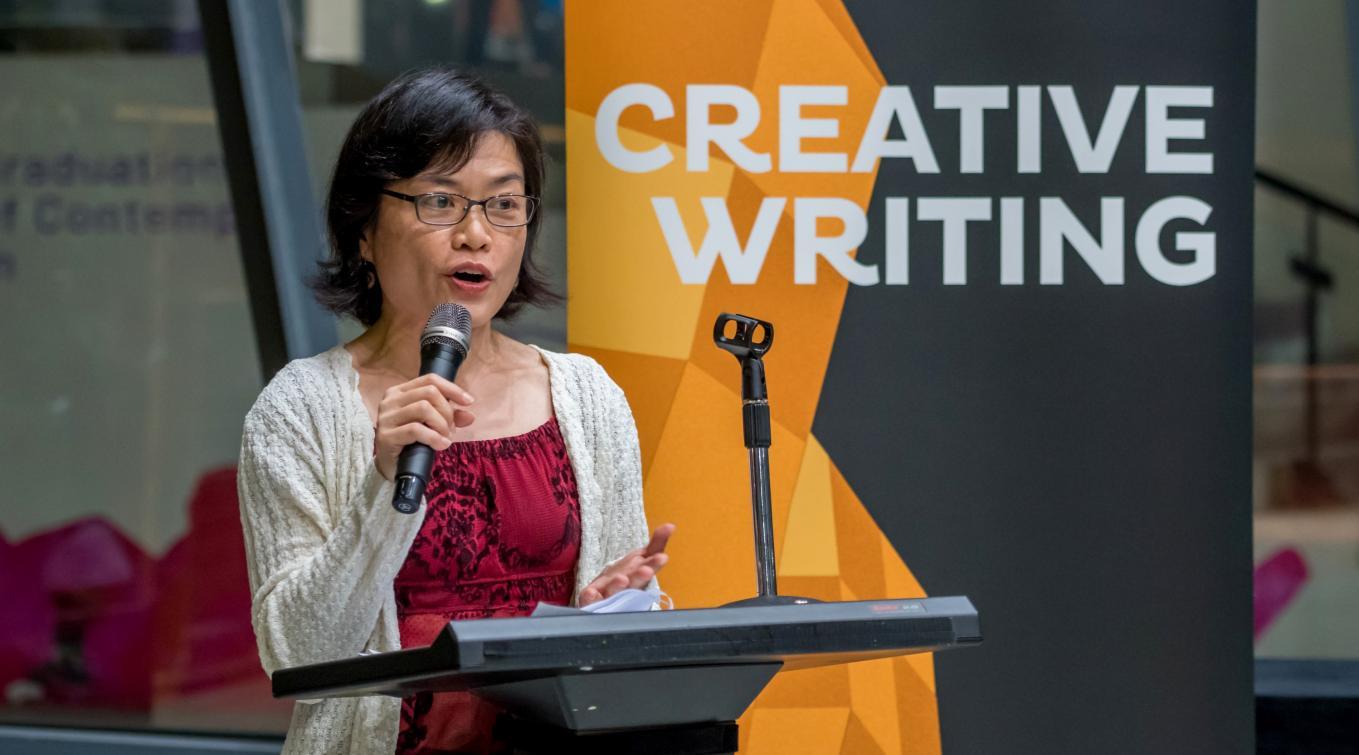 Vicky Chong reading at Shophouse, the MA Creative Writing graduate reading in 2018.