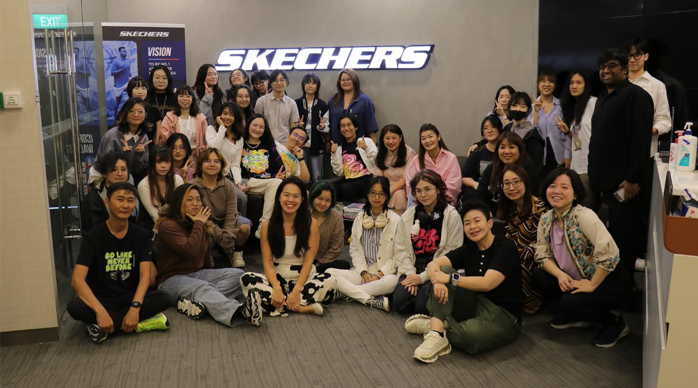 LASALLE students and lecturers at Skechers HQ in Singapore following the presentation of their T-shirt designs to the Skechers team.