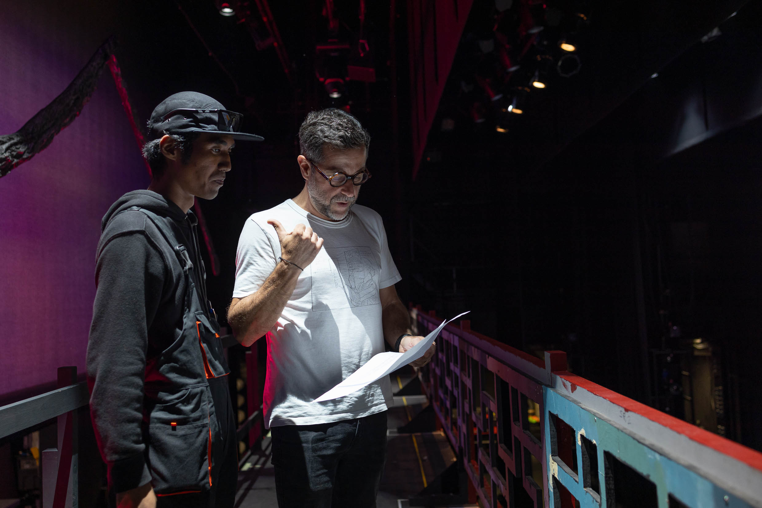 Carlos and Amin in discussion about the set. Photo by Jacy Teo.