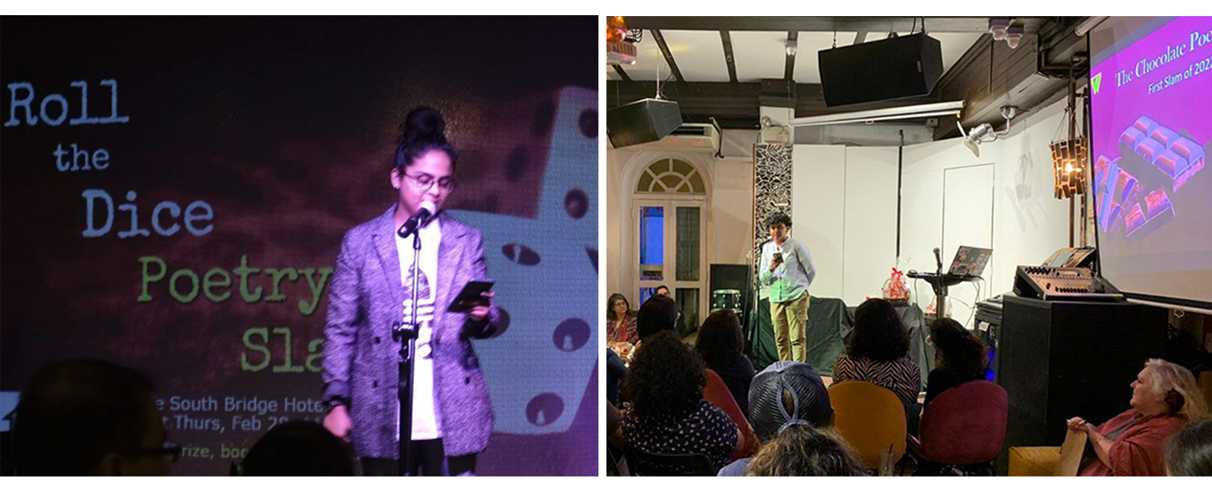 Mary performing at poetry slams.